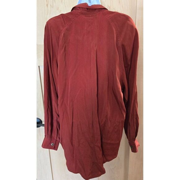 Womens Rust Button-Up Long-Sleeve Blouse Shirt W/ Chest Pocket & Back Pleat - Picture 7 of 10